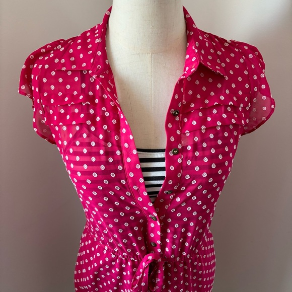 Maison Jules Textured Sheer Pink & White w/ Striped Slip Ruffled Mini Dress - Picture 2 of 16